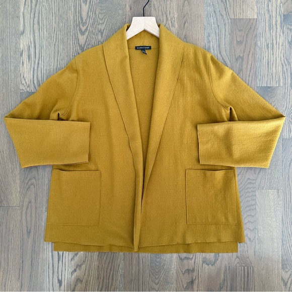 Eileen Fisher Shawl Collar Open Front Cardigan with Pockets Golden Ochre Small - Picture 1 of 8